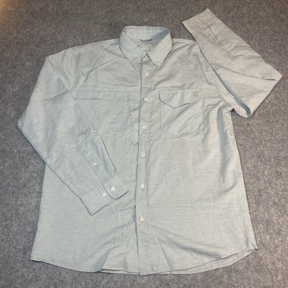 Huk Fishing Shirt Mens L Tide Point Plaid Button Down UPF+ Performance Long Slee